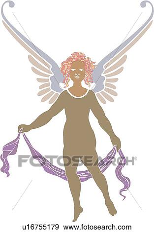 Clip Art - Angel with a purple ribbon . Fotosearch