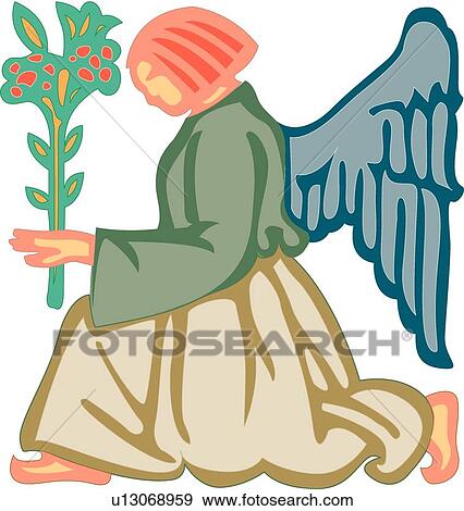 Clip Art - Angel with flower Design Ornament. Fotosearch