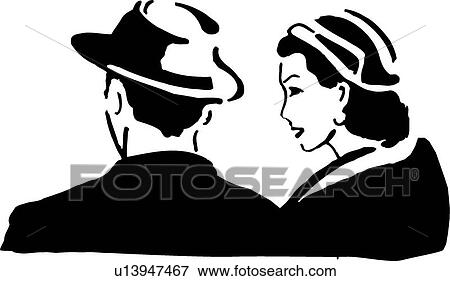 Clip Art - Back view of retro man and woman. Fotosearch