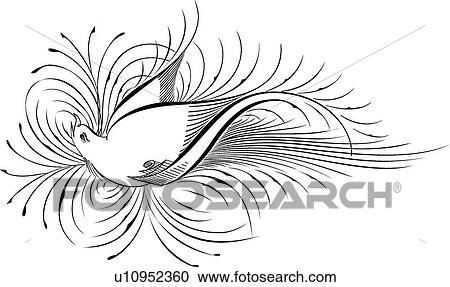 Bird and feathers Calligraphic Design View Large Clip Art Graphic Clipart - Bird and feathers Calligraphic Design. Fotosearch