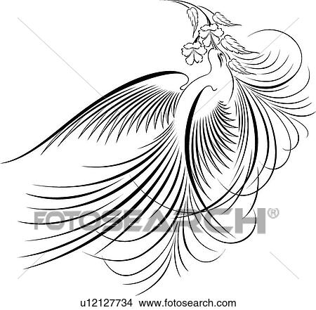 Clipart - Bird and flower Calligraphic Design. Fotosearch