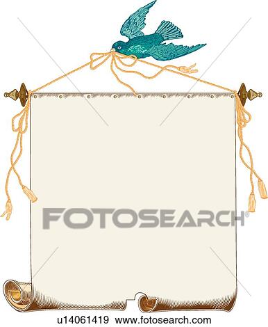 Bird Holding Open Scroll in Beak View Large Clip Art Graphic Clip Art - Bird Holding Open Scroll in Beak. Fotosearch