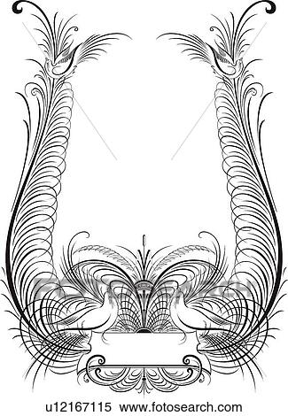Clipart - Black and White Bird Calligraphic Design. Fotosearch