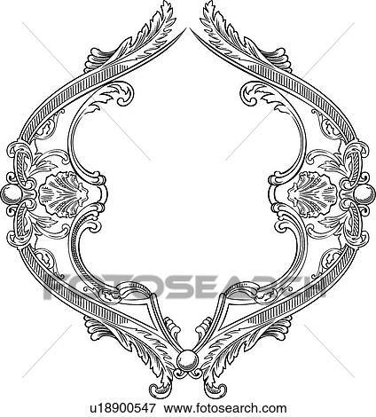 Black and white line art Frame with leaf and shell accents View Large Clip Art Graphic Clip Art - Black and white line art Frame with leaf and shell accents . Fotosearch