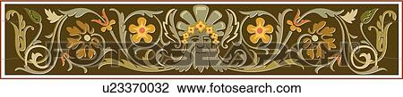 Clipart - Black, gold and green floral rectangle Design Ornament. Fotosearch