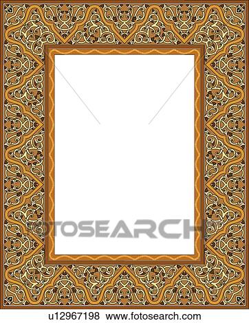 Clip Art - Black, orange and yellow, arabesque Border. Fotosearch