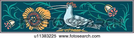 Bleu Et Oiseau Jaune Et Fleur Rectangle Conception Ornement Clipart