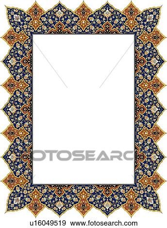 Clip Art - Blue and Brown Floral Arabesque Border. Fotosearch