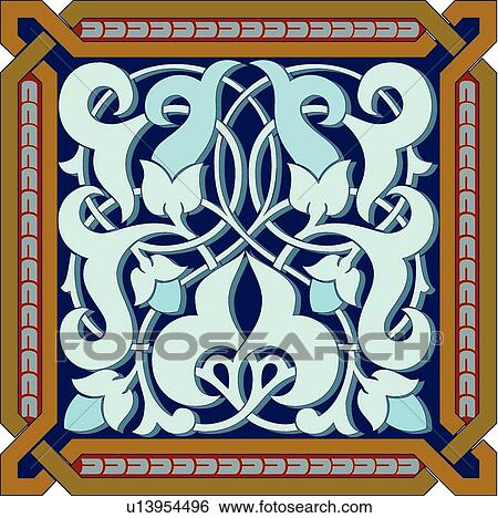 Blue and Brown Floral Square Design Ornament View Large Clip Art Graphic Clip Art - Blue and Brown Floral Square Design Ornament. Fotosearch