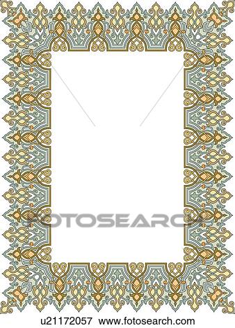 Clip Art - Blue and Gold Arabesque Border. Fotosearch