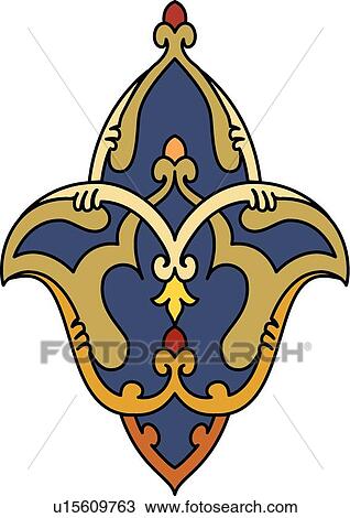 Clipart - Blue and Gold Arabesque Design. Fotosearch