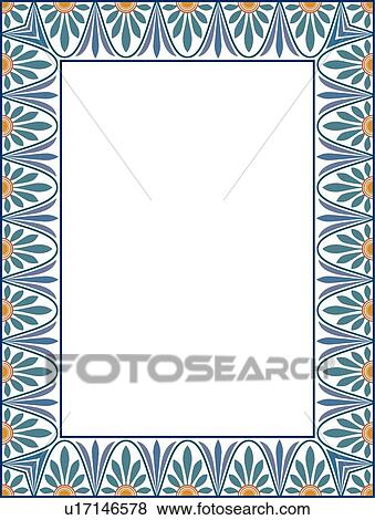Clip Art - Blue and Gold Floral Border. Fotosearch