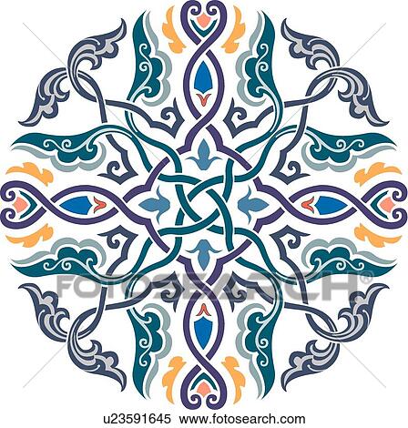 Clipart - Blue and Green Open Pattern Round Design Ornament. Fotosearch