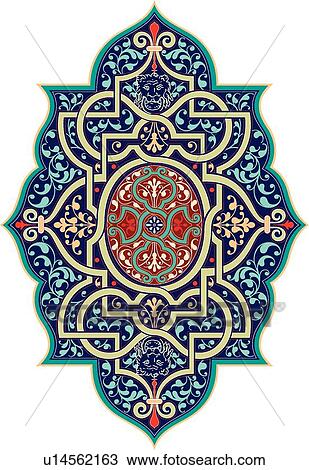Clipart - Blue and green with red colored Design Ornament. Fotosearch