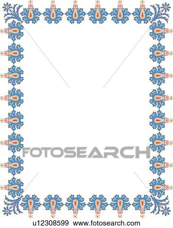 Blue and orange pretty flower victorian Border View Large Clip Art Graphic Clip Art - Blue and orange pretty flower victorian Border. Fotosearch