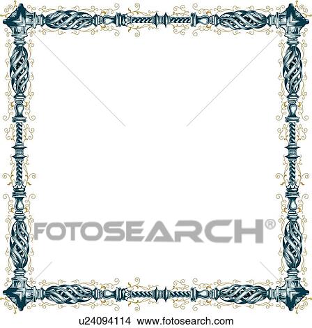 Blue and silver ornate square Frame View Large Clip Art Graphic Clipart - Blue and silver ornate square Frame. Fotosearch