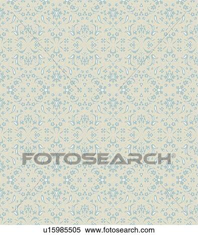 Clipart - Blue and Tan Floral Background Pattern. Fotosearch