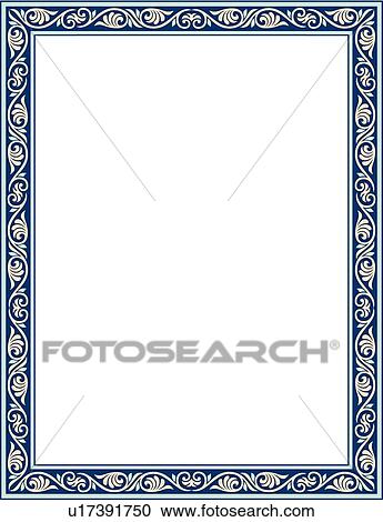 Blue and white leaf victorian Border View Large Clip Art Graphic Clipart - Blue and white leaf victorian Border. Fotosearch