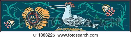 Blue and yellow bird and flower rectangle Design Ornament View Large Clip Art Graphic Clipart - Blue and yellow bird and flower rectangle Design Ornament. Fotosearch