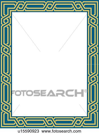 Clipart - Blue and yellow knot arabesque Border. Fotosearch