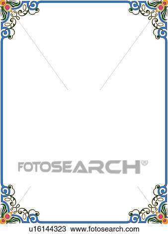 Clipart - Blue Border with orange and green decorative corners. Fotosearch