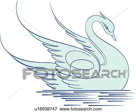 Blue Calligraphic Design of a swan in water View Large Clip Art Graphic Clip Art - Blue Calligraphic Design of a swan in water. Fotosearch