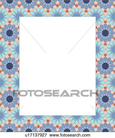 Clip Art - Blue Floral Arabesque Border. Fotosearch