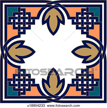 Clipart - Blue frame with copy space and leaves . Fotosearch