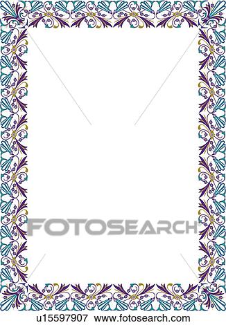 Clip Art - Blue, gold and purple flower victorian Border. Fotosearch