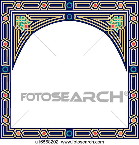 Blue, gold, green and red square Arabesque frame View Large Clip Art Graphic Clipart - Blue, gold, green and red square Arabesque frame. Fotosearch