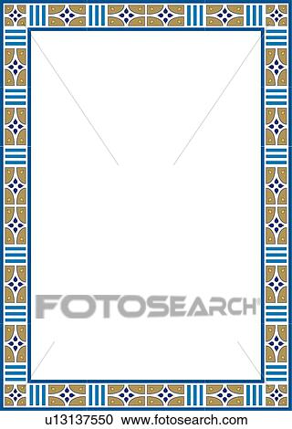 Blue, green and gold pattern victorian Border View Large Clip Art Graphic Clipart - Blue, green and gold pattern victorian Border. Fotosearch