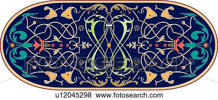Blue, green and orange floral oval Design Ornament View Large Clip Art Graphic Clip Art - Blue, green and orange floral oval Design Ornament. Fotosearch