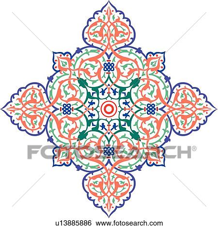 Blue, green and orange interlaced leaf Arabesque Design View Large Clip Art Graphic Clip Art - Blue, green and orange interlaced leaf Arabesque Design. Fotosearch