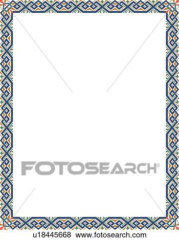 Clip Art - Blue, green and orange victorian Border. Fotosearch