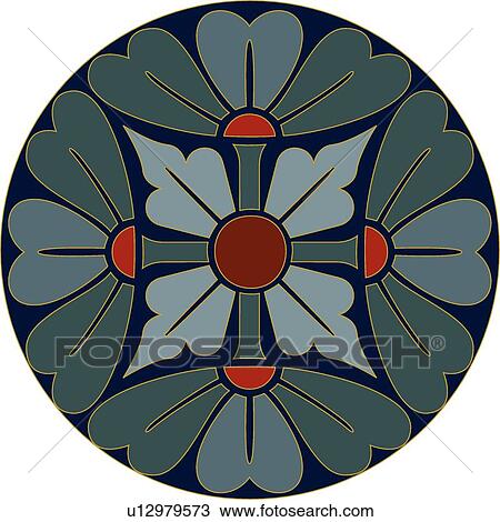 Blue, green and red floral round Design Ornament View Large Clip Art Graphic Clipart - Blue, green and red floral round Design Ornament. Fotosearch