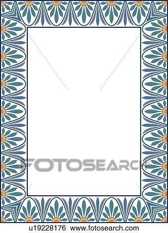 Clip Art - Blue, green and yellow floral victorian Border. Fotosearch