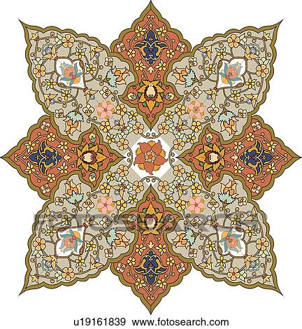 Blue, green, orange and brown floral Arabesque Design View Large Clip Art Graphic Clip Art - Blue, green, orange and brown floral Arabesque Design. Fotosearch