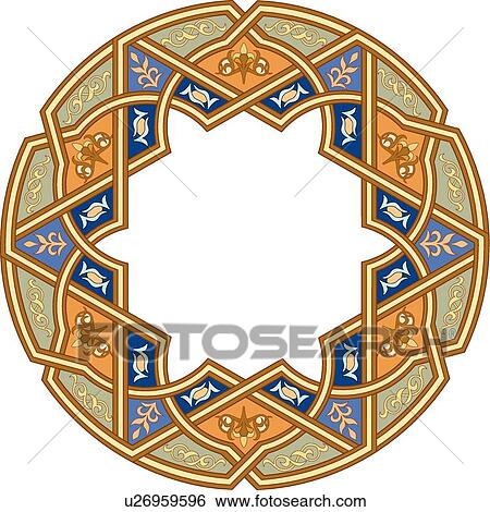 Blue, green, orange and yellow round Arabesque frame View Large Clip Art Graphic Clip Art - Blue, green, orange and yellow round Arabesque frame. Fotosearch