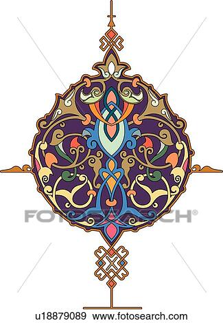 Blue, green, red, and orange floral Arabesque Design View Large Clip Art Graphic Clip Art - Blue, green, red, and orange floral Arabesque Design. Fotosearch