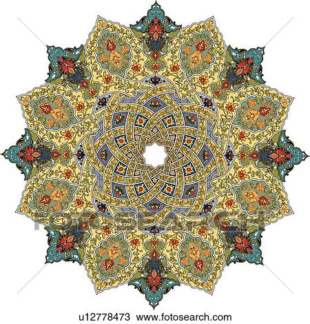 Blue, green, red and yellow floral Arabesque Design View Large Clip Art Graphic Clipart - Blue, green, red and yellow floral Arabesque Design. Fotosearch