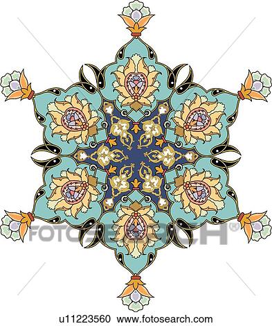 Blue, green, yellow and orange flower pattern Arabesque Design View Large Clip Art Graphic Clipart - Blue, green, yellow and orange flower pattern Arabesque Design. Fotosearch