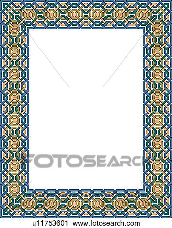 Blue, orange and green linked arabesque Border View Large Clip Art Graphic Clipart - Blue, orange and green linked arabesque Border. Fotosearch