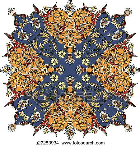 Clipart - Blue orange green floral design . Fotosearch