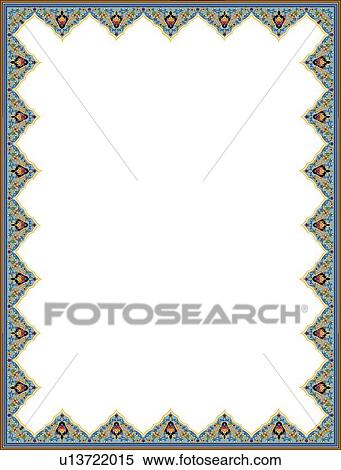 Blue, pink and yellow swag arabesque Border View Large Clip Art Graphic Clipart - Blue, pink and yellow swag arabesque Border. Fotosearch