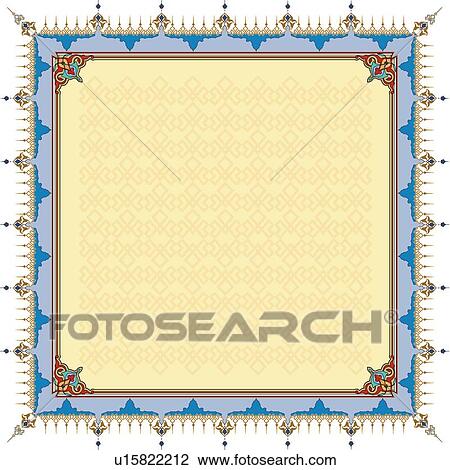 Clipart - Blue, Red and Yellow Arabesque Design. Fotosearch