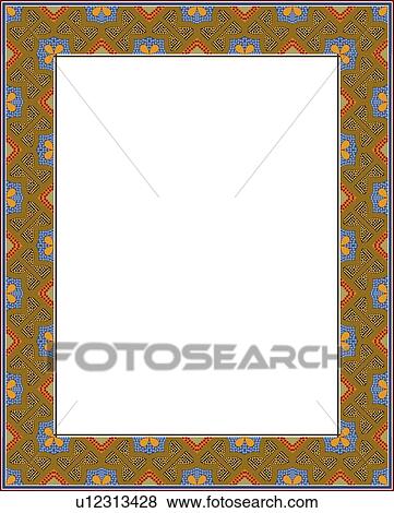Clip Art - Blue, red, orange and brown arabesque Border. Fotosearch