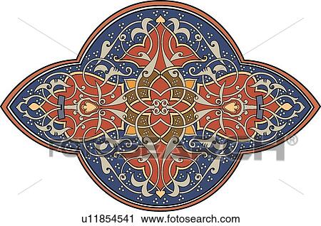 Blue, red, yellow and gold Arabesque Design View Large Clip Art Graphic Clipart - Blue, red, yellow and gold Arabesque Design. Fotosearch