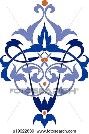 Clip Art - Blue Swirled Design Ornament. Fotosearch