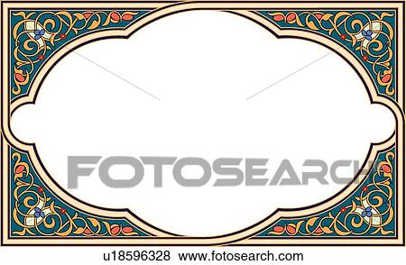 Clip Art - Blue, Tan and Orange Arabesque Design. Fotosearch
