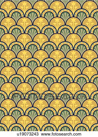 Clipart - Blue, yellow and gold scalloped floral Background. Fotosearch